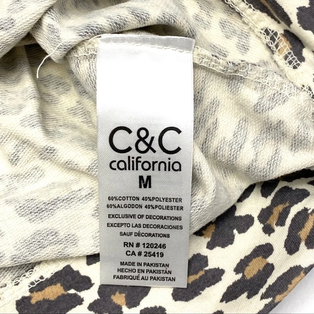 C&C California Leopard Print Twist Front Hooded Sweatshirt Size Medium